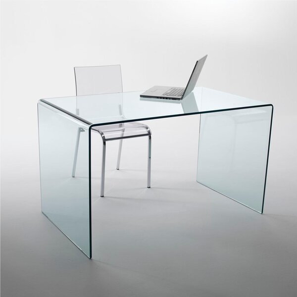 Tavolo Scrivania in vetro curvato 100x70xh73 cm spessore 12 mm trasparente Made In Italy