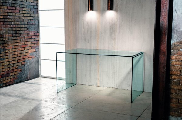Tavolo Scrivania in vetro curvato 140x70xh71 cm spessore 12 mm trasparente made in Italy