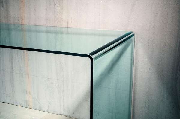 Tavolo Scrivania in vetro curvato 125x70xh73 cm spessore 12 mm trasparente made In italy