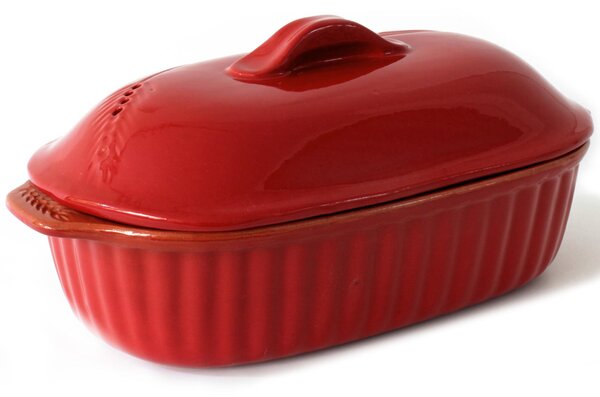 Cuocipollo in Terracotta con coperchio 40x28xh 15 cm utilizzabile solo in forno Colore Amaranto