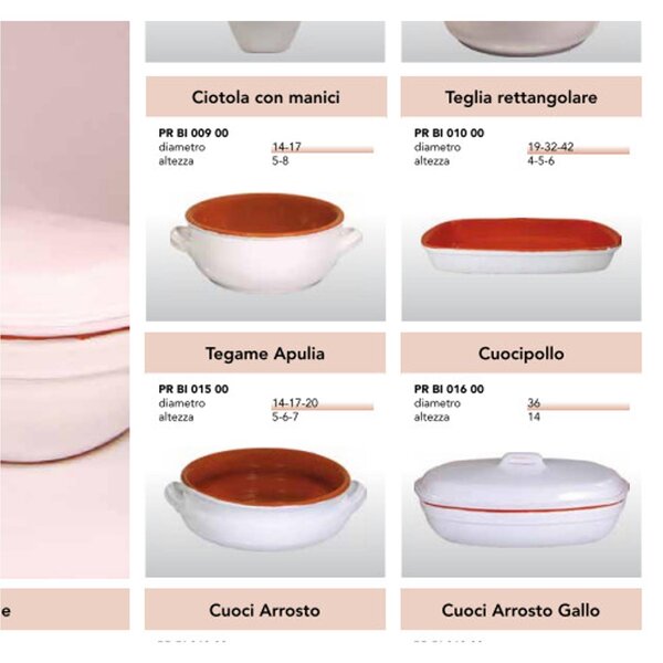 Cuocipollo in Terracotta con coperchio 35x24xh 14 cm Colore Bianco