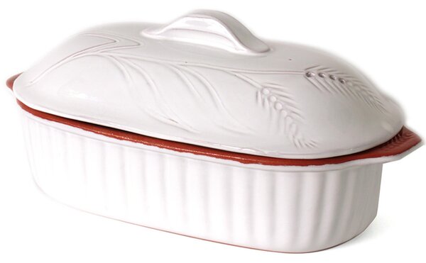 Cuocipollo in Terracotta con coperchio 35x24xh 14 cm Colore Bianco