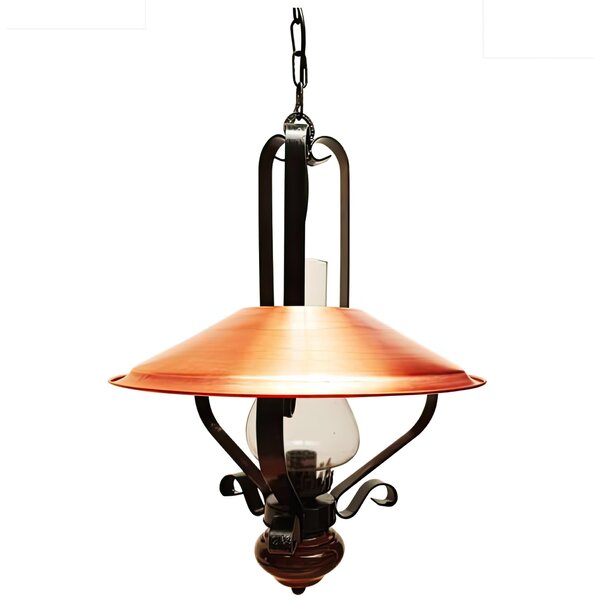 Lampadario lanterna in rame e ferro Battuto 45xh50 cm da appendere con catena