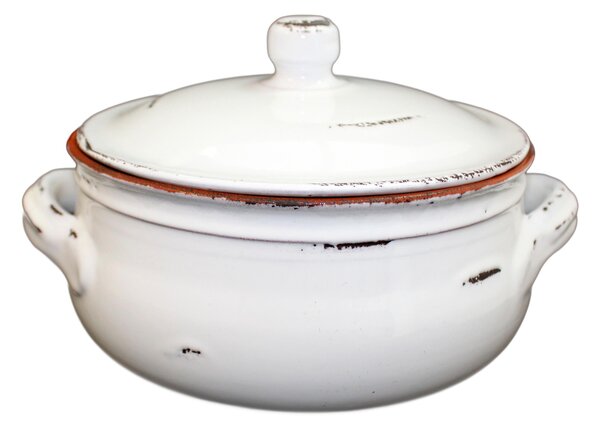 Tegame in Terracotta con coperchio �27 cm decoro Vecchi smalti Bianco vintage Adatti per cucinare su : Fiamma, Piastra elettrica , Forno , Microonde