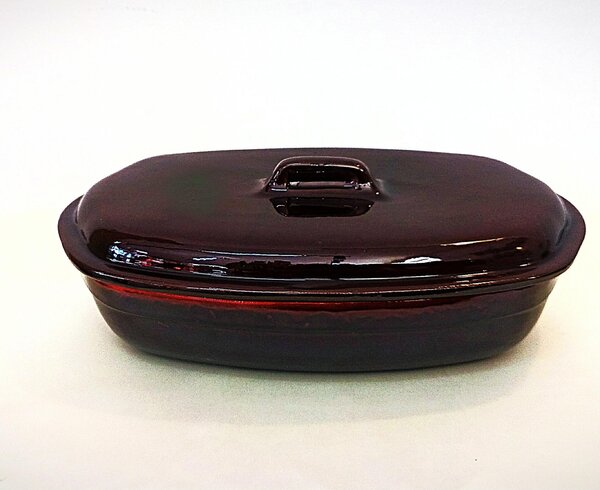 Cuocipollo in Terracotta con coperchio 36x24xh 9 cm Utilizzabile solo in forno Colore Terra Cotta