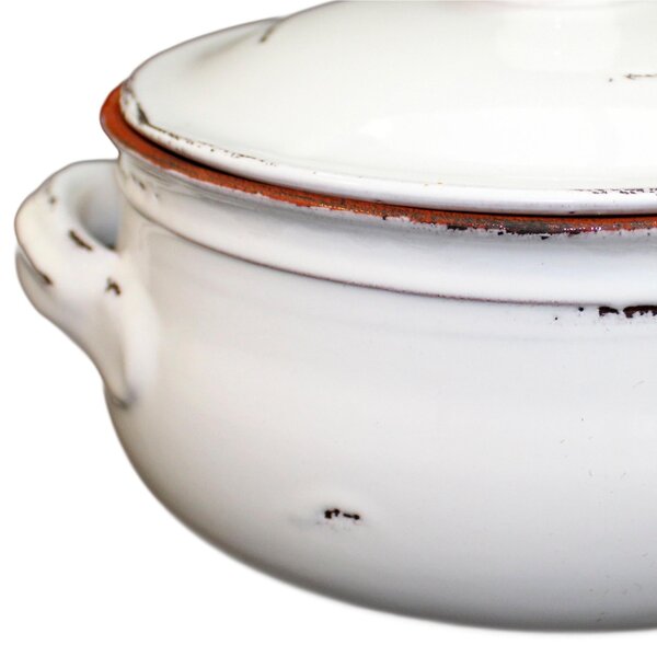 Tegame in Terracotta con coperchio �27 cm decoro Vecchi smalti Bianco vintage Adatti per cucinare su : Fiamma, Piastra elettrica , Forno , Microonde