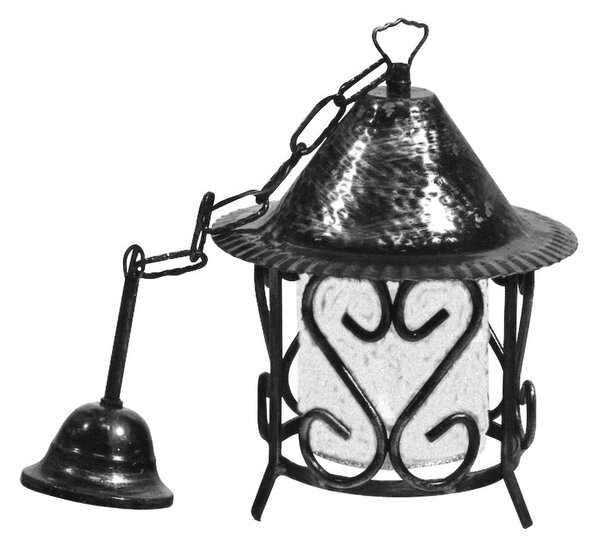 Lampada cilindrica In ferro Battuto con catena 21xh26 cm interno esterno, con vetri e impianto colore nero