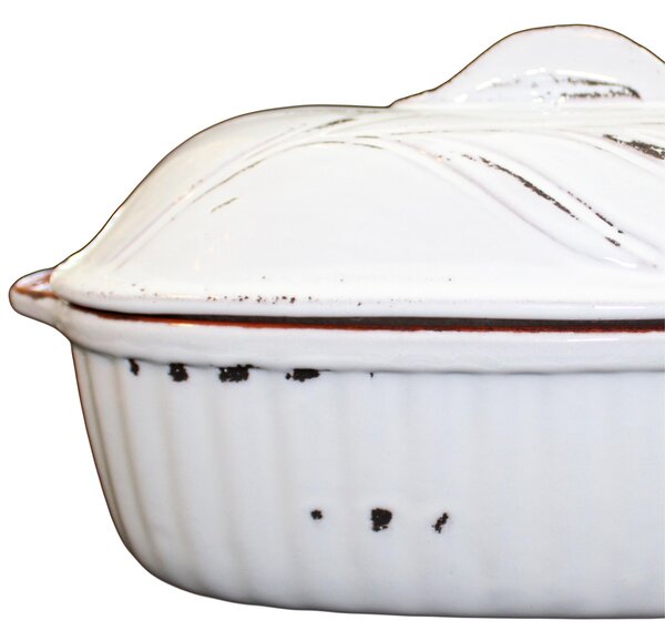 Cuociarrosto in Terracotta con coperchio 35x24xh 14 cm , utilizzabile solo in forno Colore Terracotta vecchi smalti bianco