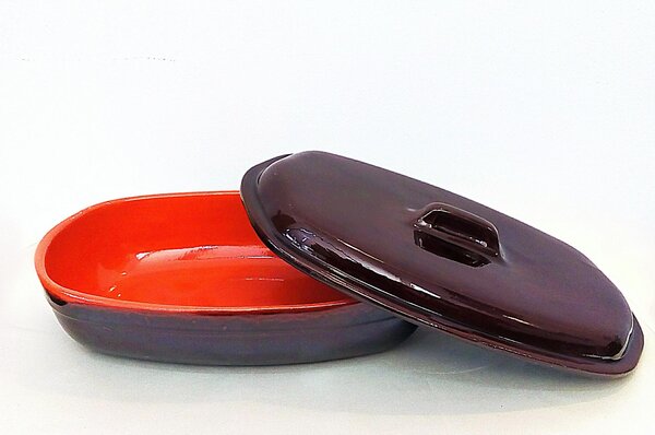 Cuocipollo in Terracotta con coperchio 36x24xh 9 cm Utilizzabile solo in forno Colore Terra Cotta