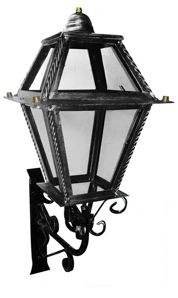 Lanterna doppi vetri con braccio In ferro Battuto 28x39xh72 cm - Attacco Lampada E 27 utilizzabile interno esterno, con 8 vetri e impianto colore nero