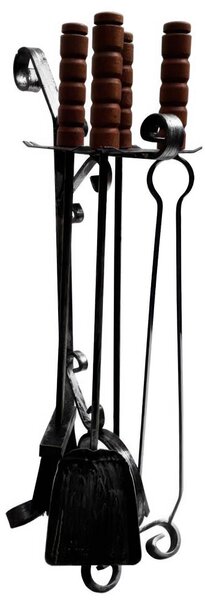 Gruppo per camino in Ferro FORGIATO e manici in Legno Dimensioni h 60 cm - Peso 4.5 kg Pomo Ottone lavorazione artigianale in stile classico made In Italy 100x100