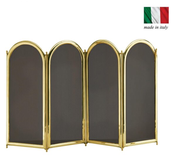 Parascintille per camino 4 ante in Ottone 100xh40 cm lavorazione artigianale in ottone pieno stile classico, rete NERA