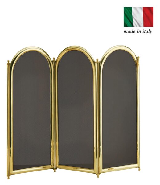 Parascintille per camino 3 ante in Ottone 75xh50 cm lavorazione artigianale in ottone pieno stile classico, rete NERA