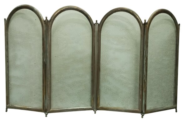 Parascintille per camino 4 ante in Ottone ANTICATO dimensioni 100xh50 cm lavorazione artigianale in ottone pieno stile classico, rete nera