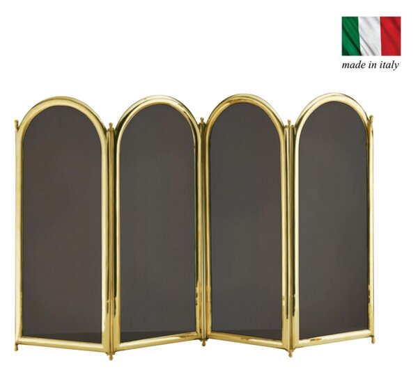 Parascintille per camino 4 ante in Ottone 100xh45 cm lavorazione artigianale in ottone pieno stile classico, rete nera