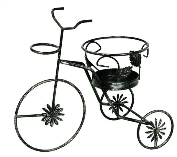 Porta vaso Bicicletta in ferro Battuto Dimensioni 50x h 47 cm - cestello x vasi in ferro battuto 21xh 14 cm colore nero fumo