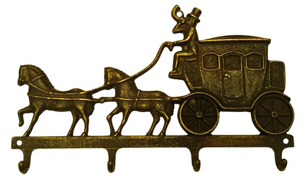 Appendichiavi , Porta chiavi da muro Carrozza , 4 posti dimensioni 29xh12cm, peso 0,900 kg ottone brunito
