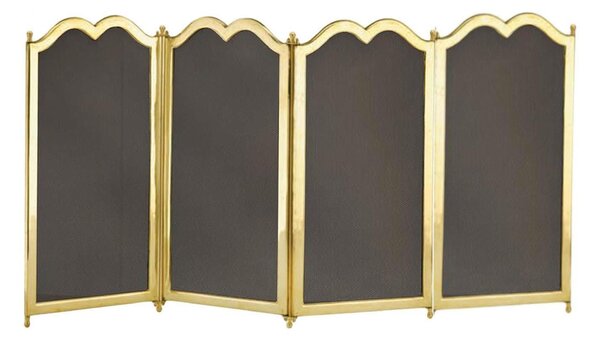 Parascintille per camino 4 ante in Ottone 100xh40 cm lavorazione artigianale in ottone pieno stile classico, rete nera