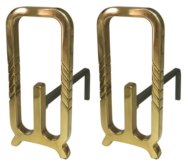 Alari per camino, coppia in Ottone Massiccio Modello STILE Dimensioni 36x14x h 32 cm lavorazione artigianale in ottone pieno stile classico