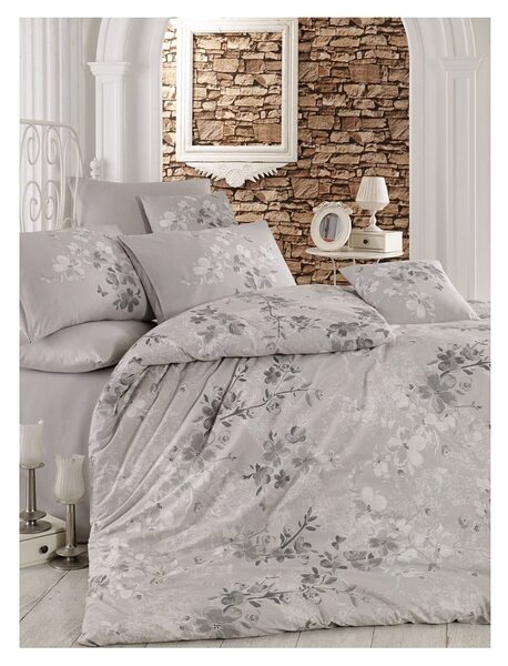 Set copripiumino e federa grigio in cotone renforcé per letto singolo 140x200 cm Elena – Mijolnir