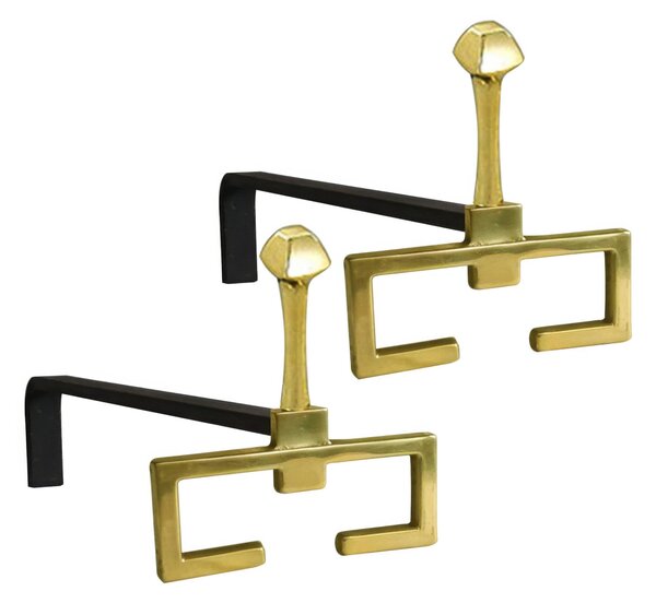 Alari per camino, coppia in ferro in Ottone Modello CHIODO Dimensioni 37x h23 cm lavorazione artigianale in ottone pieno stile moderno made in Italy