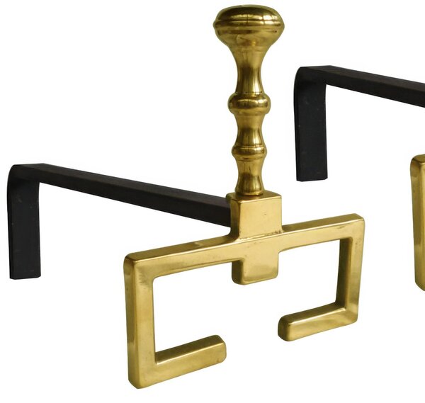 Alari per camino , coppia in ferro in Ottone Dimensioni 37x h23 cm Base 8x18 cm lavorazione artigianale in ottone pieno stile moderno made in Italy