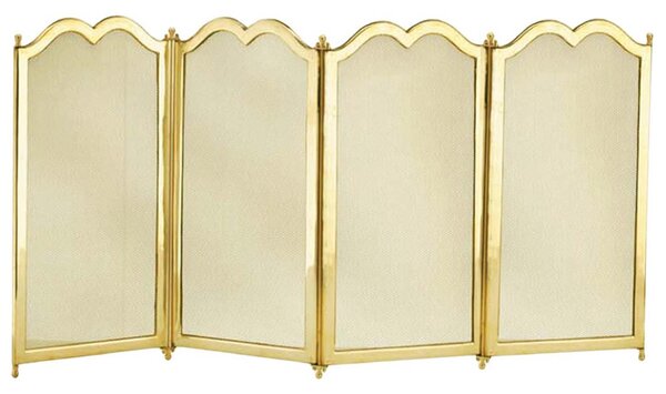 Parascintille per camino 4 ante in Ottone 100xh40 cm lavorazione artigianale in ottone pieno stile classico, rete ottone