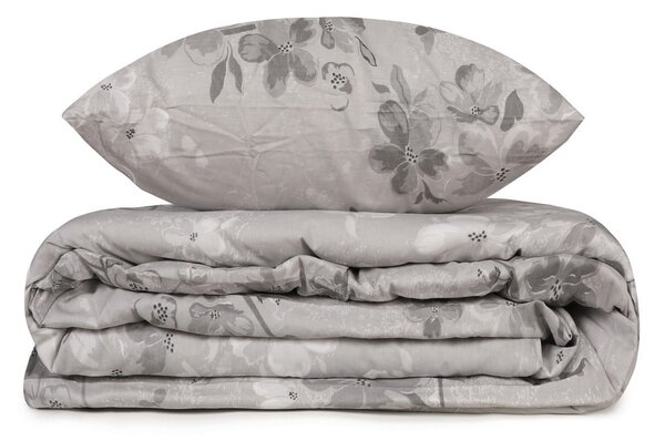 Set copripiumino e federa grigio in cotone renforcé per letto singolo 140x200 cm Elena – Mijolnir