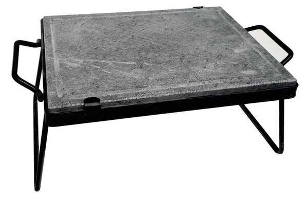 Bistecchiera in pietra ollare telaio in Ferro Dimensioni 25x33 cm Spessore pietra ollare 2 cm piedi pieghevoli ideale per cotture alla piastra, bistecche, selvaggina