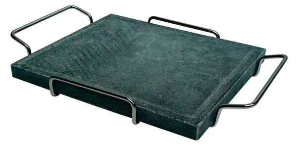 Pietra Ollare Bistecchiera telaio cromato in Ferro Dimensioni 25x30 cm Spessore pietra ollare 2 cm piedi pieghevoli ideale per cotture alla piastra, bistecche, selvaggina