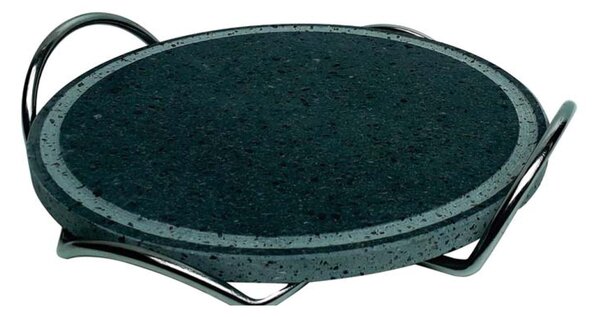Pietra Ollare Bistecchiera telaio cromato in Ferro Diametro 28 cm Spessore pietra ollare 2 cm piedi pieghevoli ideale per cotture alla piastra, bistecche, selvaggina