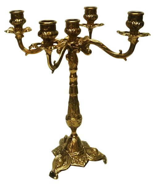 Candelabro in Ottone massiccio 5 fiamme dimensioni 28xh 29 cm uno colore ottone dorato