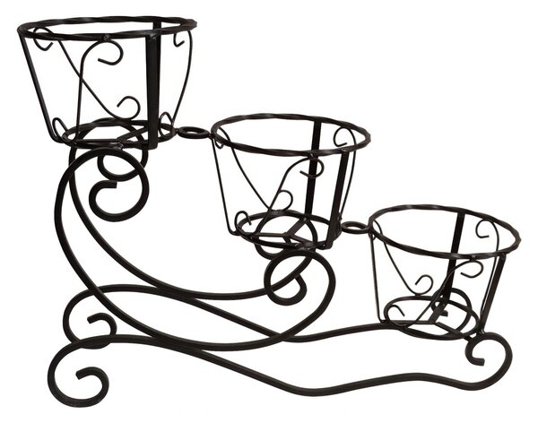 Porta vaso in ferro Battuto 3 Posti Dimensioni 20x59x h 44 cm - cestello x vasi in ferro battuto 21xh 14 cm colore nero