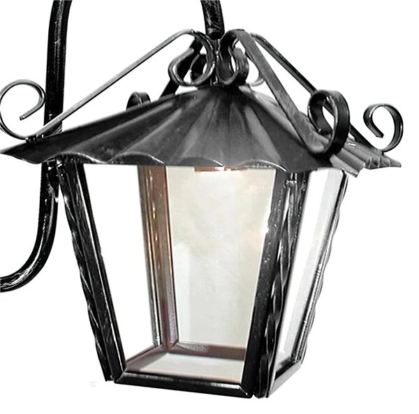 Lanterna con Braccio In ferro Battuto 20x20xh 30 cm - Attacco Lampada E 27 interno esterno con vetri e impianto colore nero