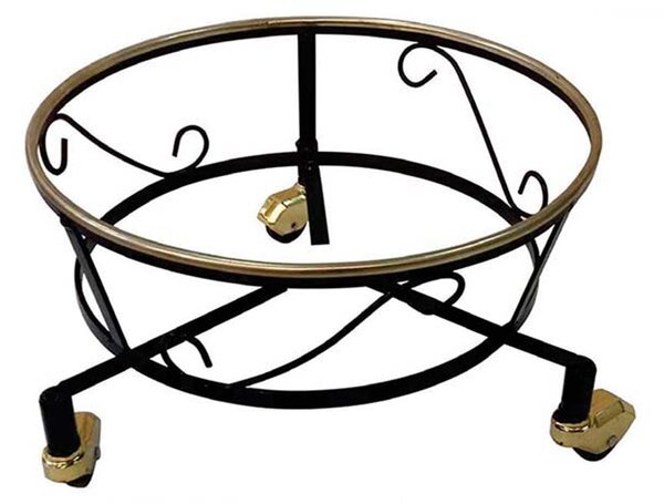 Porta vaso con ruote in ferro battuto e ottone 23xh17 cm lavorazione artigianale con piedi in ottone