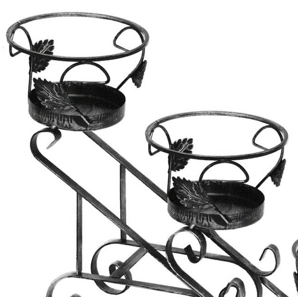 Porta vaso in ferro Battuto con foglie, 3 Posti Dimensioni 20x74x h 50 cm - cestello x vasi in ferro battuto 21xh 14 cm colore nero
