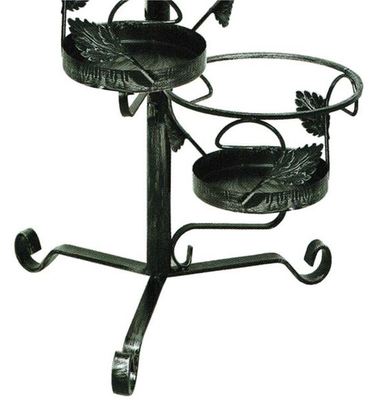 Porta vaso in ferro Battuto con foglie, 3 Posti Dimensioni 50x h 72 cm - cestello x vasi in ferro battuto 21xh 14 cm colore nero