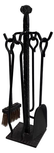 Gruppo per camino in Ferro battuto base quadrata 28xh58 cm - Peso 2,9 kg lavorazione artigianale in stile classico made In Italy 100x100