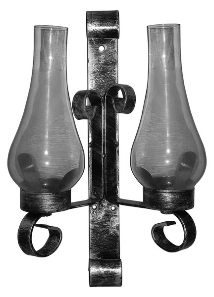 Lanterna In ferro Battuto 2 luci 28xh34 cm interno esterno, con vetri e impianto colore nero