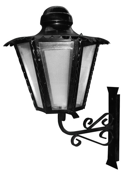 Lampada esagonale In ferro Battuto 35x21xh58cm interno esterno, con vetri trasparenti ed impianto colore nero