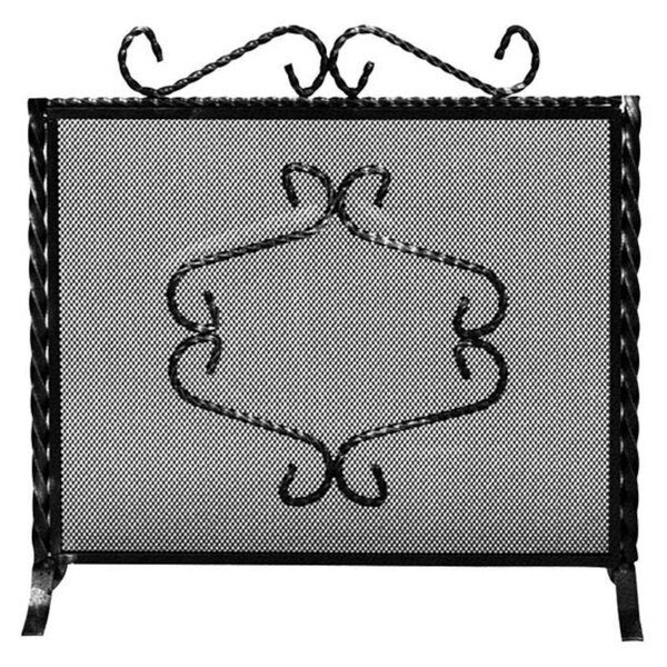 Parascintille per camino in ferro battuto forgiato a mano 64xh50 cm - anta unica con cerniera lavorazione artigianale stile classico, rete nera