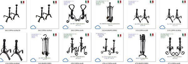 Alari per camino MODERNI , coppia in ferro battuto e Ottone 36x h26cm lavorazione artigianale in ottone pieno stile classico