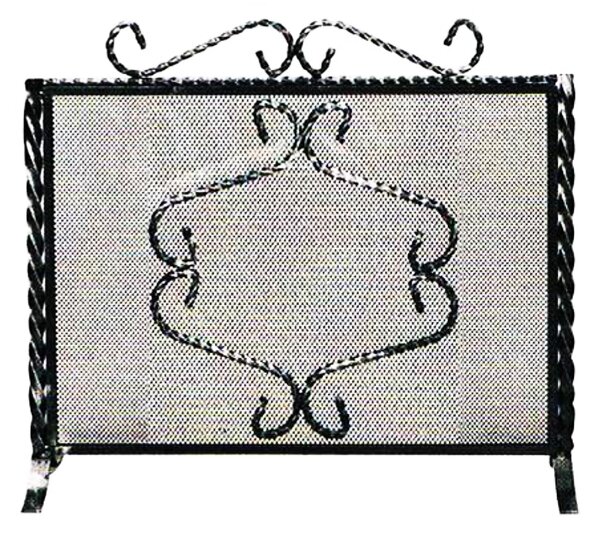 Parascintille per camino in ferro battuto forgiatoe 64xh50 cm lavorazione artigianale stile classico, rete nera