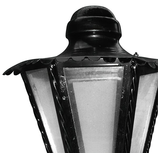 Lampada esagonale In ferro Battuto 35x21xh58cm interno esterno, con vetri trasparenti ed impianto colore nero