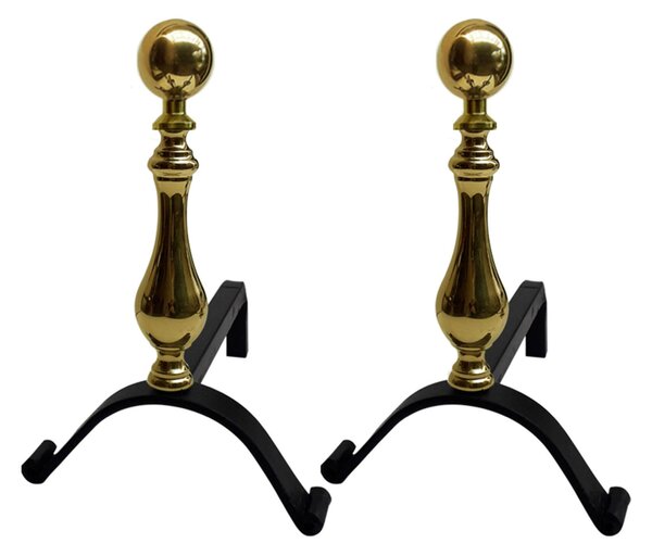Alari per camino, coppia in ferro in Ottone Dimensioni 31x h28 cm lavorazione artigianale in ottone pieno stile moderno made in Italy
