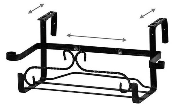 Porta vasi Balconiera in ferro battuto universale Estensibile 40-50-60 cm, per ringhiere fino a 15 cm di profondit� lavorazione artigianale colore nero