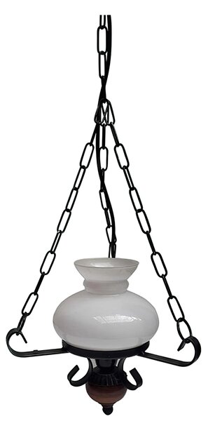 Lampadario ferro Battuto e legno 30x30xh50cm interno esterno, con vetri e impianto colore nero