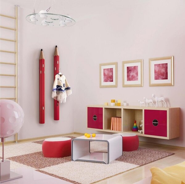 Appendiabiti da parete 4 ganci Matita 10x5xh140 cm in legno riciclato colore rosso