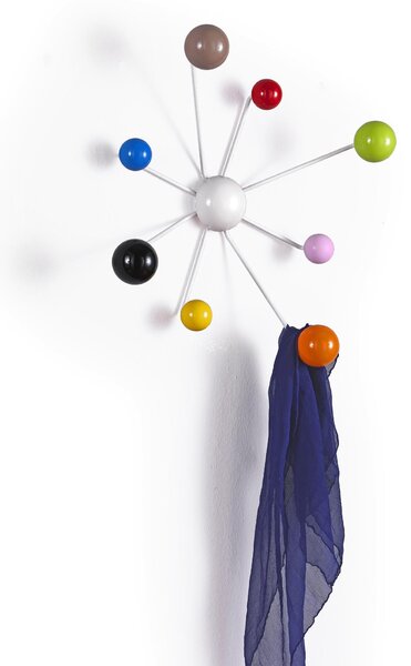 Appendino attaccapanni 8 pomelli Globo 51x51xh15 cm in struttura laccata bianco pomelli multicolor