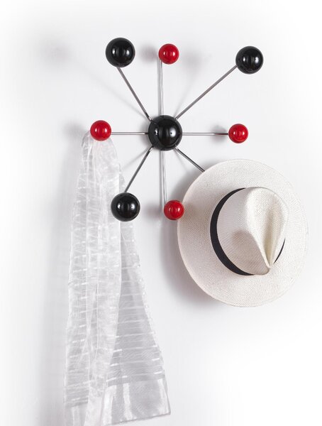 Appendino attaccapanni 8 pomelli Globo 51x51xh15 cm in struttura laccata bianco pomelli rosso nero
